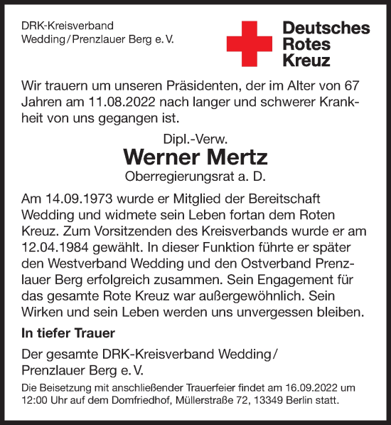 Traueranzeige von Werner Mertz von Berliner Zeitung