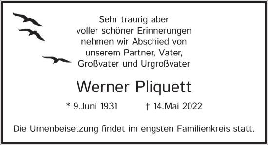 Traueranzeige von Werner Pliquett von Berliner Zeitung