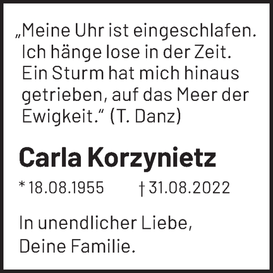 Traueranzeige von Carla Korzynietz von Berliner Zeitung