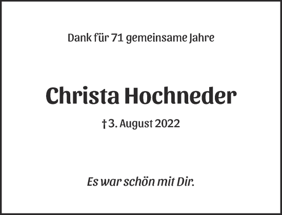 Traueranzeige von Christa Hochneder von Berliner Zeitung