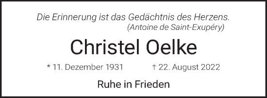 Traueranzeige von Christel Oelke von Berliner Zeitung