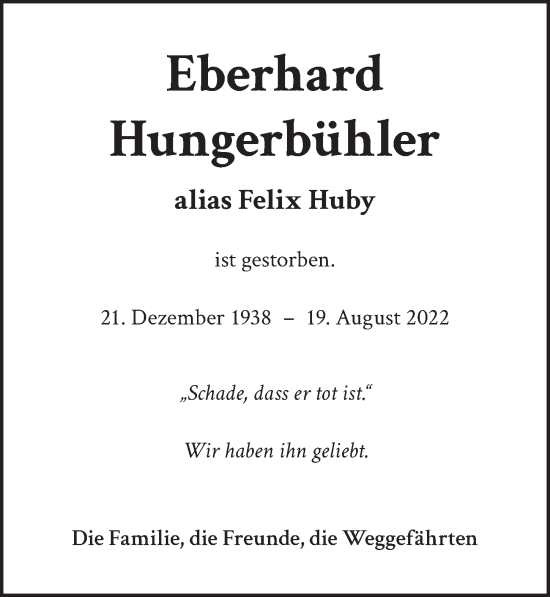 Traueranzeige von Eberhard Hungerbühler von Berliner Zeitung