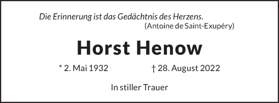 Traueranzeige von Horst Henow von Berliner Zeitung