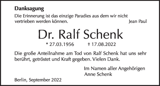 Traueranzeige von Ralf Schenk von Berliner Kurier