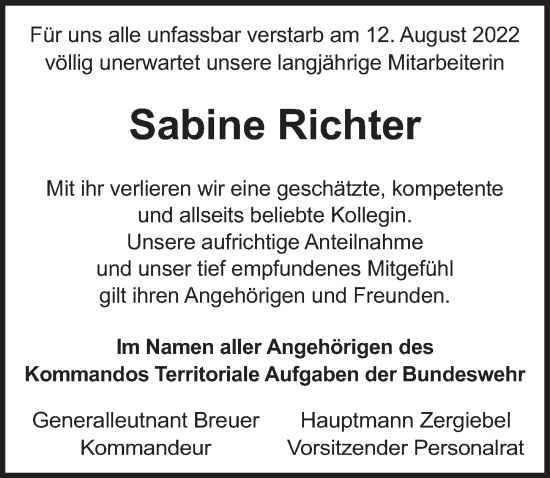 Traueranzeige von Sabine Richter von Berliner Zeitung