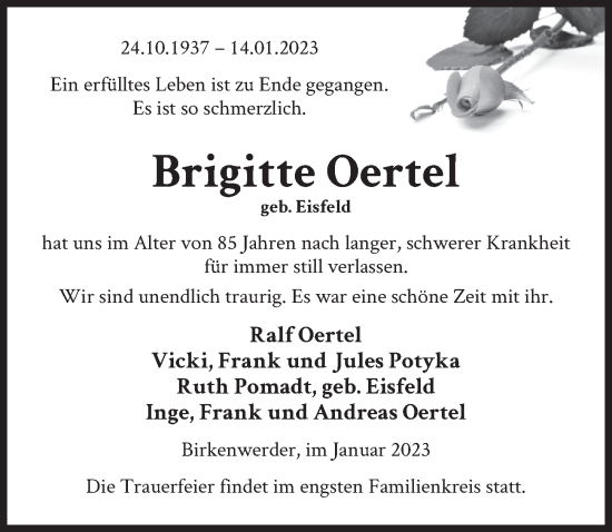 Traueranzeige von Brigitte Oertel von Berliner Zeitung