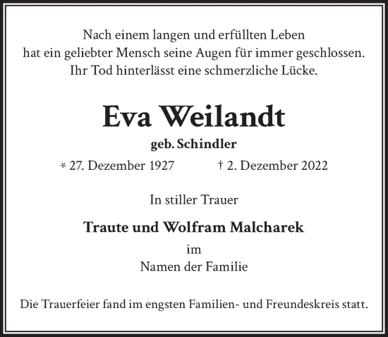 Traueranzeige von Eva Weilandt von Berliner Zeitung