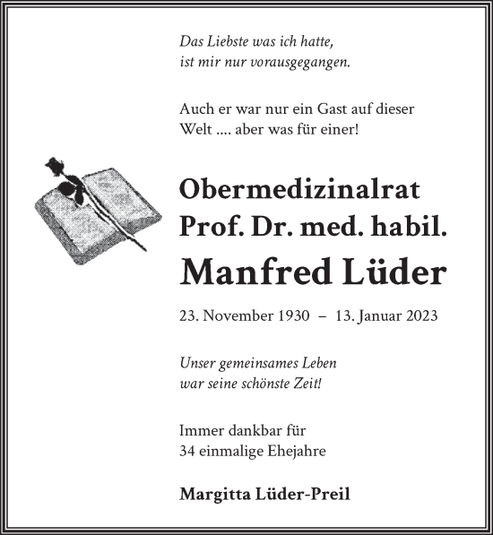 Traueranzeige von Manfred Lüder von Berliner Zeitung