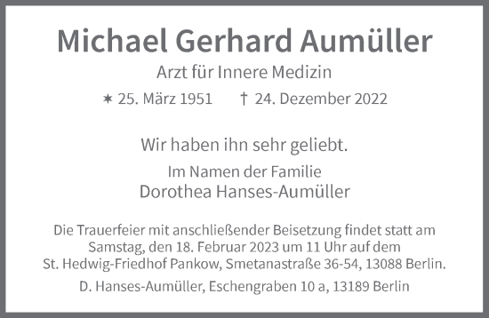 Traueranzeige von Michael Gerhard Aumüller von Berliner Zeitung