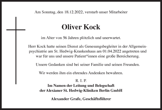 Traueranzeige von Oliver Kock von Berliner Zeitung