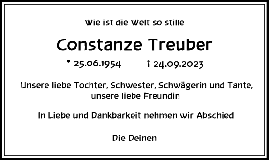 Traueranzeige von Constanze Treuber von Berliner Zeitung