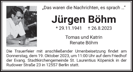 Traueranzeige von Jürgen Böhm von Berliner Zeitung