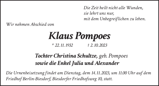 Traueranzeige von Klaus Pompoes von Berliner Zeitung