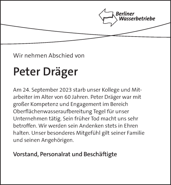 Traueranzeige von Peter Dräger von Berliner Zeitung