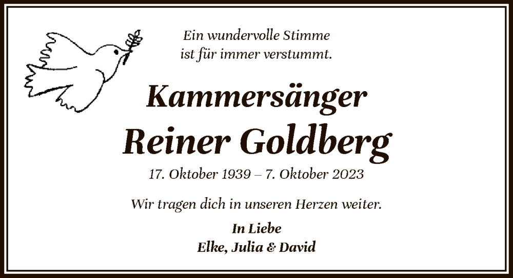  Traueranzeige für Reiner Goldberg vom 21.10.2023 aus Berliner Zeitung