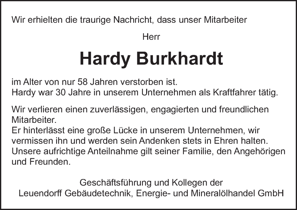  Traueranzeige für Hardy Burkhardt vom 25.11.2023 aus Berliner Zeitung