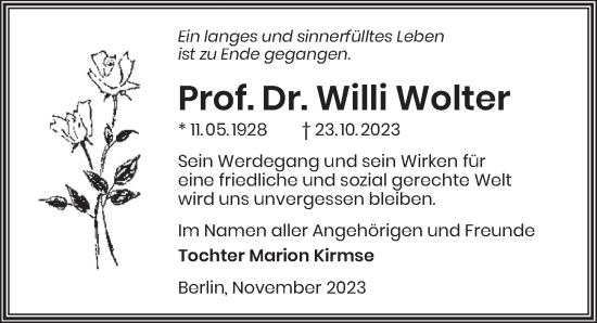 Traueranzeige von Willi Wolter von Berliner Zeitung