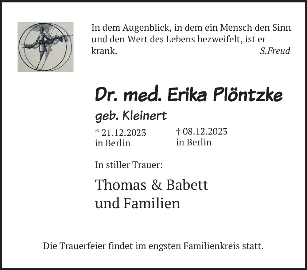  Traueranzeige für Erika Plöntzke vom 23.12.2023 aus Berliner Zeitung