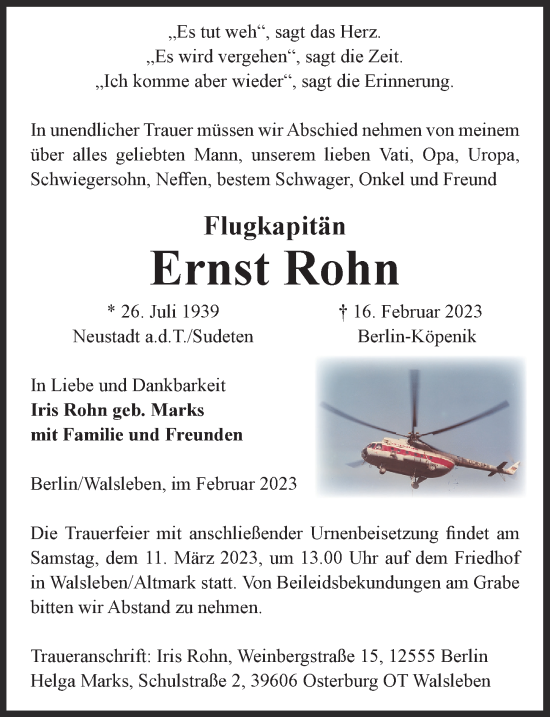 Traueranzeige von Ernst Rohn von Berliner Zeitung