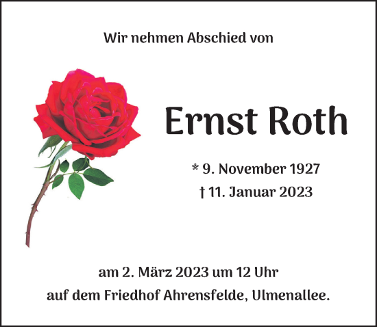 Traueranzeige von Ernst Roth von Berliner Zeitung