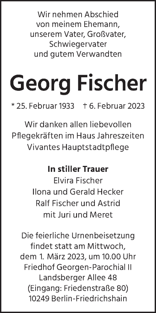  Traueranzeige für Georg Fischer vom 25.02.2023 aus Berliner Zeitung