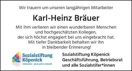 Traueranzeige von Karl-Heinz Bräuer von Berliner Zeitung