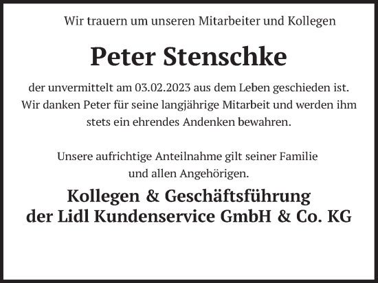 Traueranzeige von Peter Stenschke von Berliner Zeitung