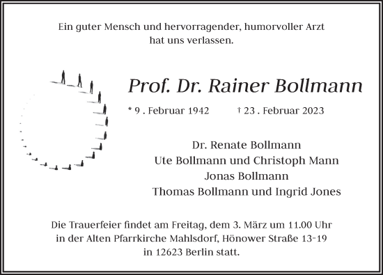 Traueranzeige von Rainer Bollmann von Berliner Zeitung