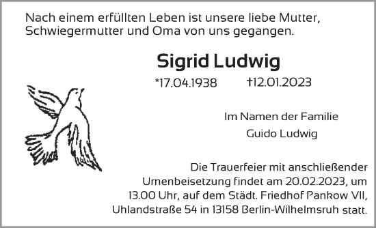 Traueranzeige von Sigrid Ludwig von Berliner Zeitung