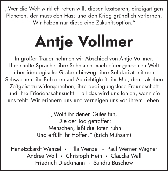 Traueranzeige von Antje Vollmer von Berliner Zeitung