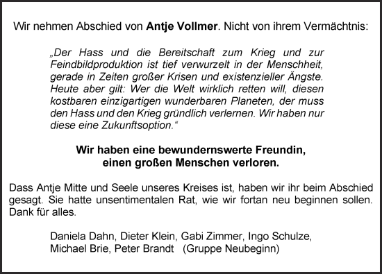 Traueranzeige von Antje Vollmer von Berliner Zeitung