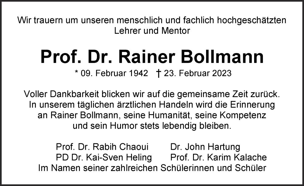  Traueranzeige für Rainer Bollmann vom 04.03.2023 aus Berliner Zeitung