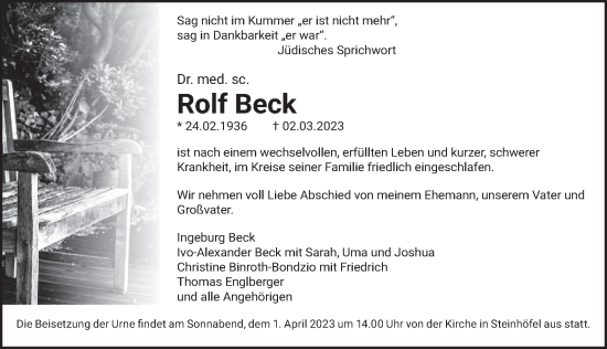 Traueranzeige von Rolf Beck von Berliner Zeitung