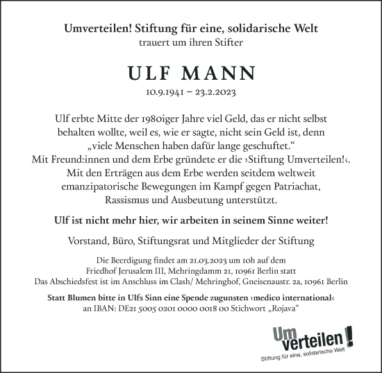 Traueranzeige von Ulf Mann von Berliner Zeitung
