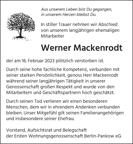 Traueranzeige von Werner Mackenrodt von Berliner Zeitung