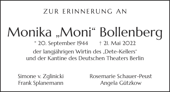 Traueranzeige von Monika Bollenberg von Berliner Zeitung