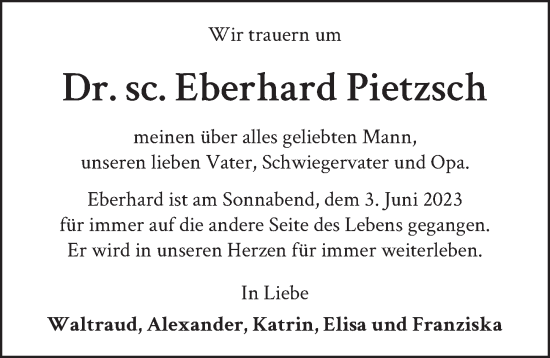 Traueranzeige von Eberhard Pietzsch von Berliner Zeitung