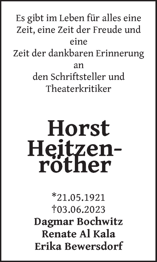  Traueranzeige für Horst Heitzenröther vom 08.06.2023 aus Berliner Zeitung