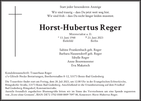 Traueranzeige von Horst-Hubertus Reger von Berliner Zeitung