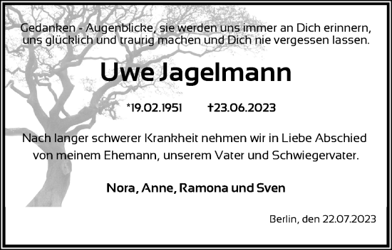 Traueranzeige von Uwe Jagelmann von Berliner Zeitung