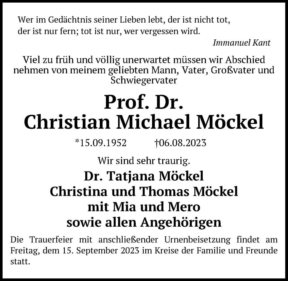  Traueranzeige für Christian Michael Möckel vom 02.09.2023 aus Berliner Zeitung