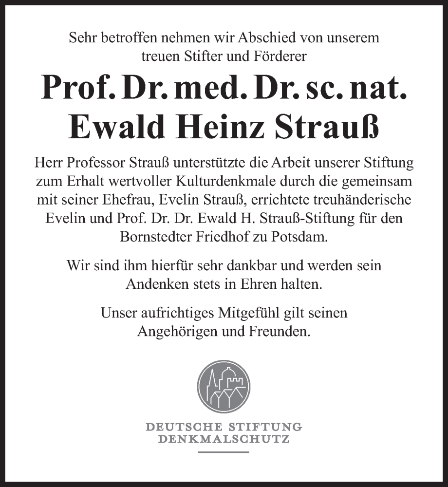  Traueranzeige für Ewald Heinz Strauß vom 19.08.2023 aus Berliner Zeitung