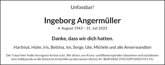 Traueranzeige von Ingeborg Angermüller von Berliner Zeitung