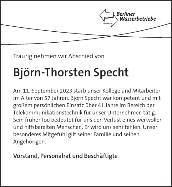 Traueranzeige von Björn-Thorsten Specht von Berliner Zeitung