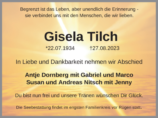 Traueranzeige von Gisela Tilch von Berliner Zeitung