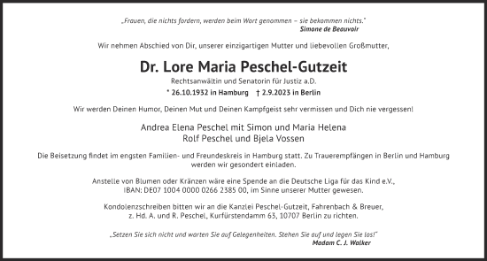 Traueranzeige von Lore Maria Peschel-Gutzeit von Berliner Zeitung