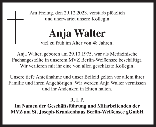 Traueranzeige von Anja Walter von Berliner Zeitung