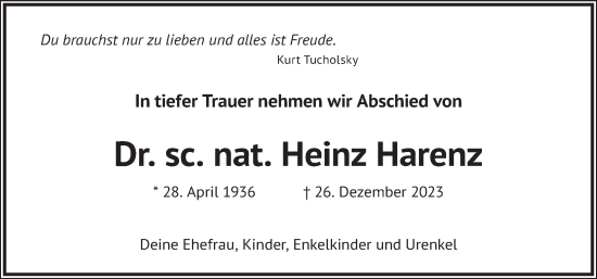 Traueranzeige von Heinz Harenz von Berliner Zeitung
