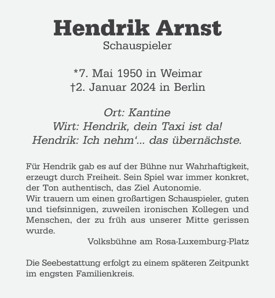 Traueranzeige von Hendrik Arnst von Berliner Zeitung