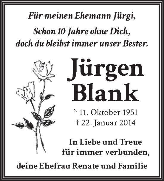 Traueranzeige von Jürgen Blank von Berliner Zeitung